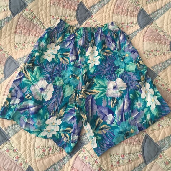 Vintage Teddi tropical flowy summer shorts, light blue (Women's size XS - S) - Picture 2 of 11